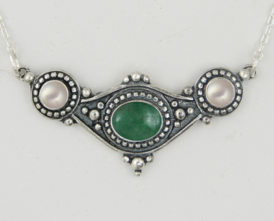 Sterling Silver Necklace With Jade And Cultured Freshwater Pearl Sterling Silver Necklace With Jade And Cultured Freshwater Pearl